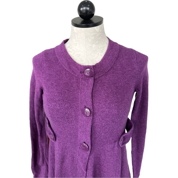 Banana Republic Wool Blend 3 Button Cardigan Waist Tab Belt Purple Size Small - Picture 7 of 16